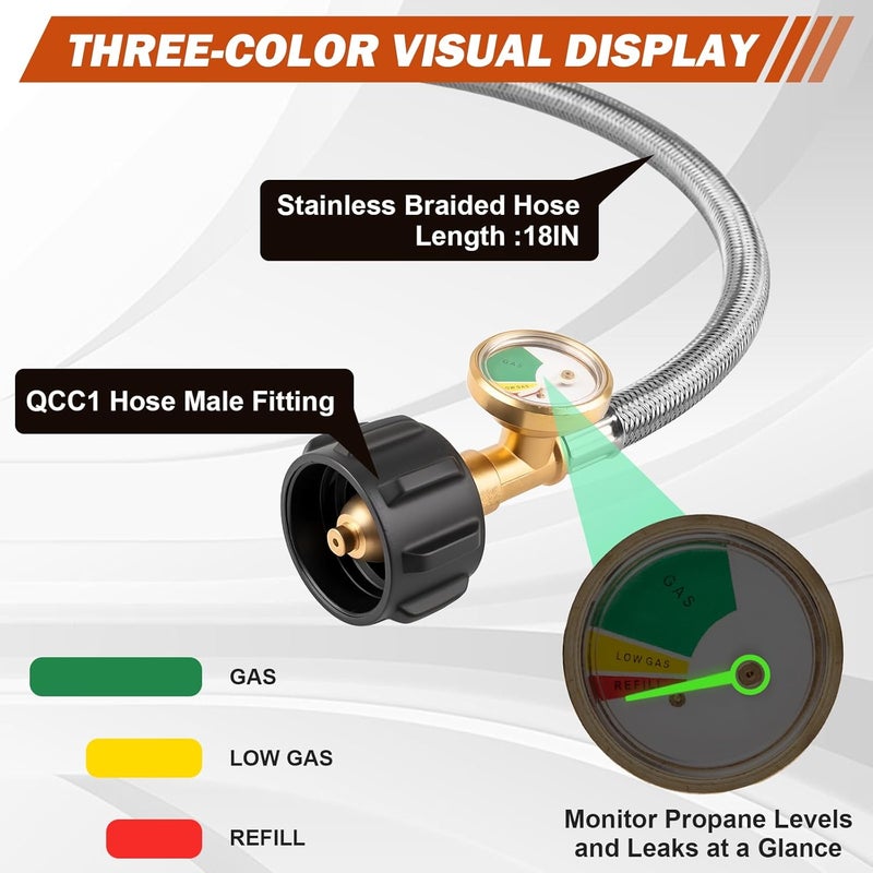 Devvicoo Store 2-Stage Auto Changeover LP Propane Regulator with Gauge, 18-inch Stainless Steel Braided QCC1 Hose, 3/8" NPT Female Outer, for RV Trailers Campers - Image 4